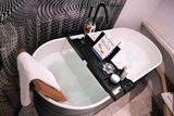 luxury polished black, extendable bath board with free bath pillow and body brush