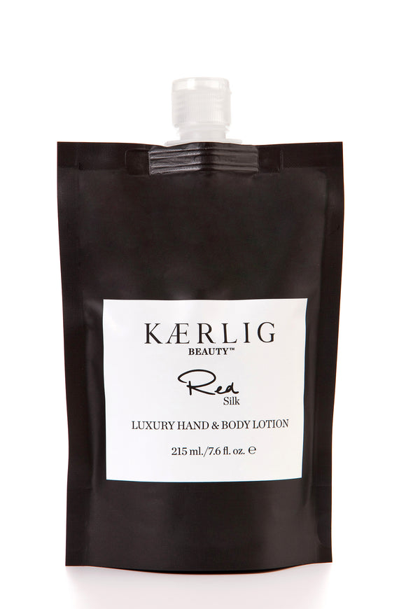 refill pouch of red silk luxury hand and body lotion