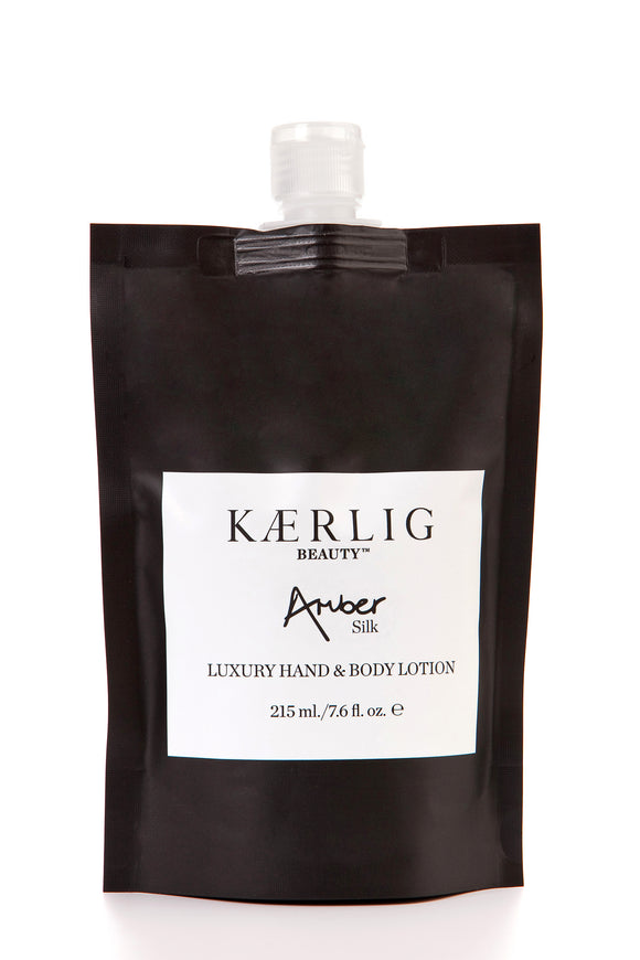 refill pouch of amber silk luxury hand and body lotion